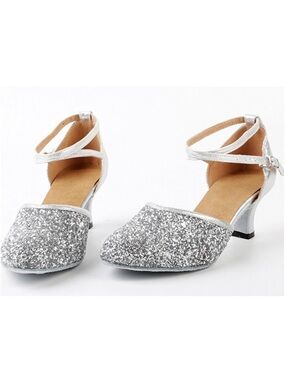 OCHENTA Women's Sequined Leather Latin Ballroom Dance heels Silver Glitter